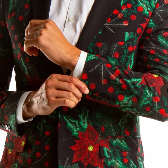 Men’s Shinesty Poinsettia Ugly Christmas Suit Jacket Size 36 - Picture 3 of 14